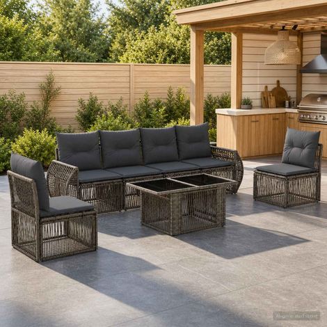 vidaXL Set Divano da Giardino 7 pz Grigio e Grigio Scuro polyrattan (1/5)