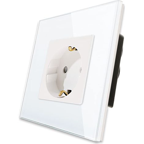 Douille unique 16 Amp avec vitre durci Blanc, protection de l'enfance, matériau ignifuge, socket schuko standard (1/5)