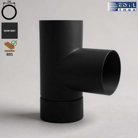 Edilinox – Té 90° émaillé noir mat 150 mm – Épaisseur 0,6 mm – Résistant à la corrosion – Vitrification intérieure et extérieure (1/2)