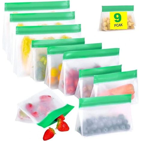 Sacs alimentaires réutilisables, lot de 9, en PEVA, étanches, pour la cuisine, le garde-manger et le rangement quotidien.-AquaForge (1/4)