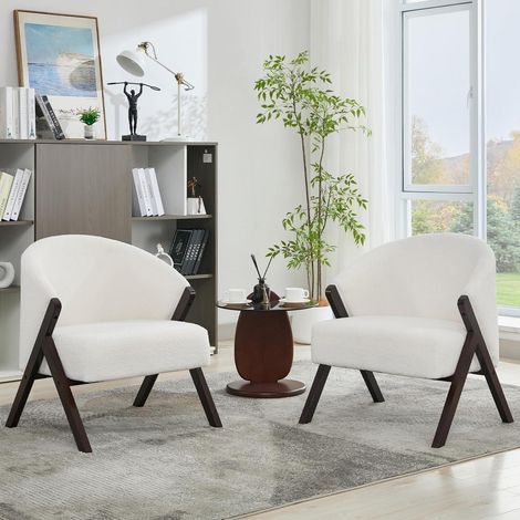 Loungesessel mit Teddy-Fleece Bezug, Holzbeinen und 130kg Tragkraft, Beige (1/5)