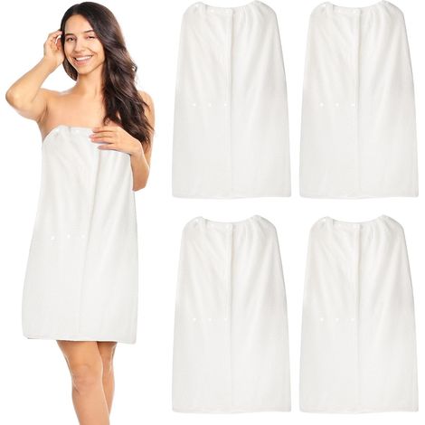 Lot de 4 Serviettes Enveloppantes Femme, Boutons Pression, Blanc, 85 cm Paréos de Bain Doux et Absorbants avec Haut Élastique pour Spa, Sauna, Hammam, Piscine, Hôtel et Salon de Beauté (1/5)