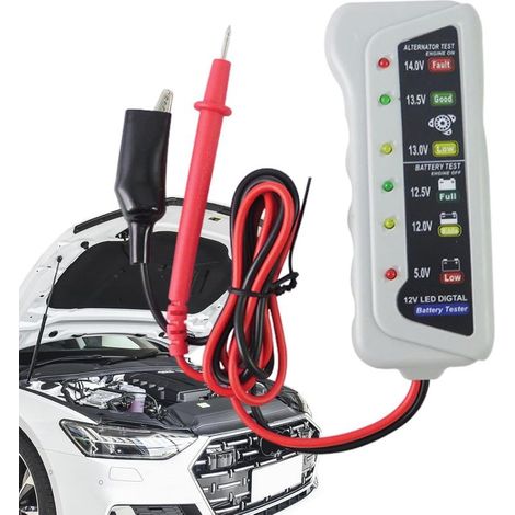 Probador de baterías de coche, indicador LED de alta precisión 6V 12V Analizador automático de baterías - Probadores de voltaje con mango ergonómico, comprobador de baterías de coche para (1/5)