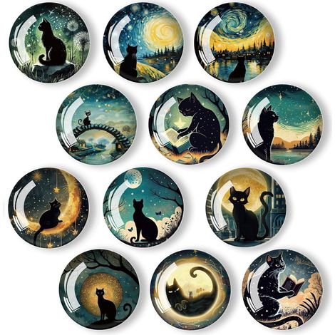 12 Pièces Aimant Frigo, Chats Magnet Frigo, 3D Aimant de Réfrigérateur, 30 mm Rond Aimants Décoratifs, Petit Aimants Magnétique pour Réfrigérateurs, Armoire, Tableau Blanc (1/5)