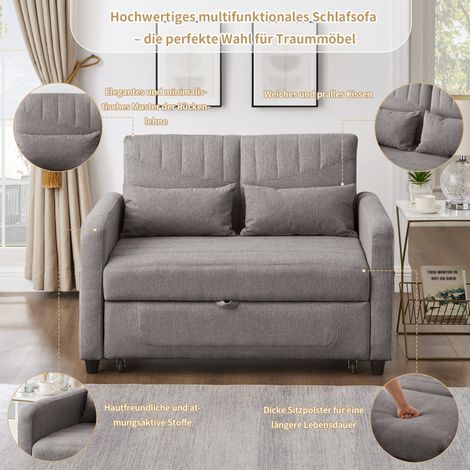 Canapé convertible 2 places, design escamotable moderne, dossier réglable sur 3 positions, tissu coton-lin respirant, fonction sommeil intégrée, style contemporain sobre. (1/5)