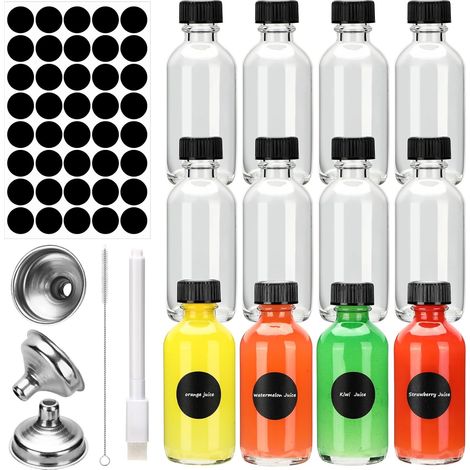 12 Mini Bouteille Verre 60ml, Bouteilles Miniatures Réutilisables, avec Bouchons Noirs, Petite Bouteille en Verre Vide, Mignonette Vide Pour Huiles Essentielles, Shots de Gingembre et Plus (1/5)