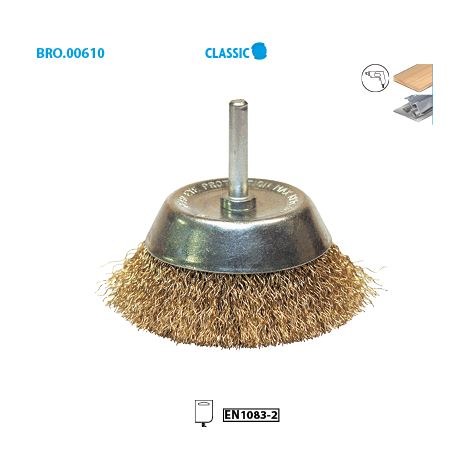 Cepillo cónico de alambre de latón ondulado Classic ø 75 ø Mango 6 Longitud del mango 30 Filamento 0,20 mm (1/2)