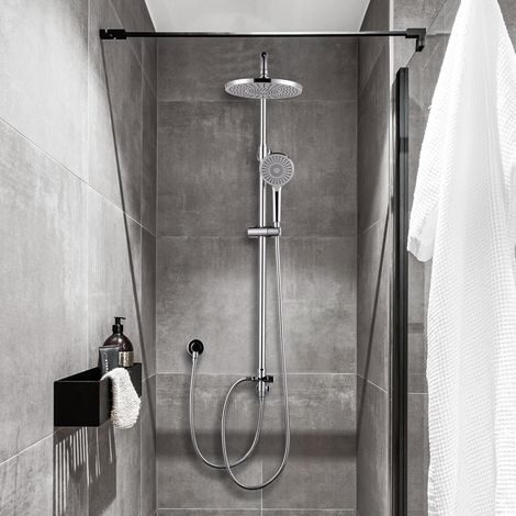 Shower Column without Tap, Shower Set with Round Head and Anti-Limescale Hand Shower, Adjustable Height Shower Mixer Tap in Stainless Steel, Chrome (1/5)