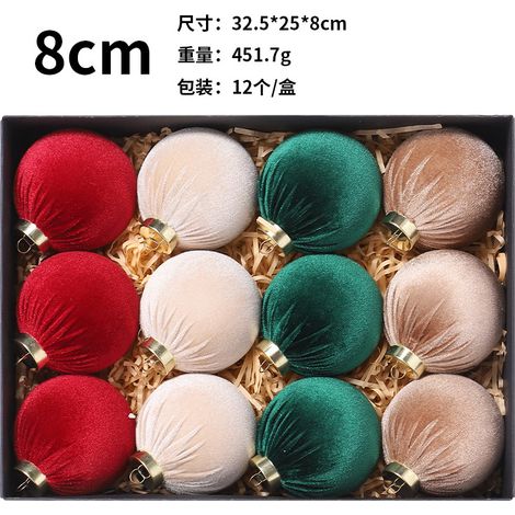 Décorations de Noël, coffret cadeau de 12 boules de Noël emballées dans du tissu (8 cm), ornements pour sapin de Noël de centre commercial