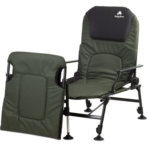 CampFeuer silla de pesca 2 en 1, verde abeto/negro, silla reclinable de pesca ajustable en altura con reposapiés desmontable (1/5)