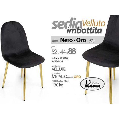 Set 4 sedie imbottite in velluto nero cm52x44x88h