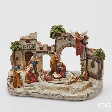 EDG Enzo De Gasperi Diorama Presepe di Natale H 22,5 Cm L 34 Cm L 18 Cm Musica, Movimento e Led Multicolor (1/5)