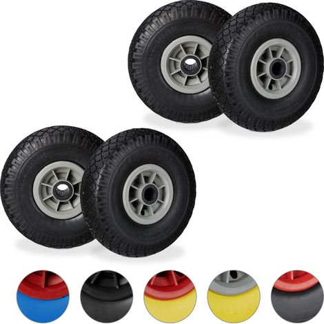 Roue de brouette, lot de 4, caoutchouc, 3.00-4, roue de rechange, pour axe de 25 mm, 260x85 mm, noir-gris