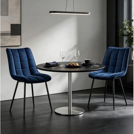 Set di 2 sedie da pranzo blu in velluto con gambe in metallo (1/5)