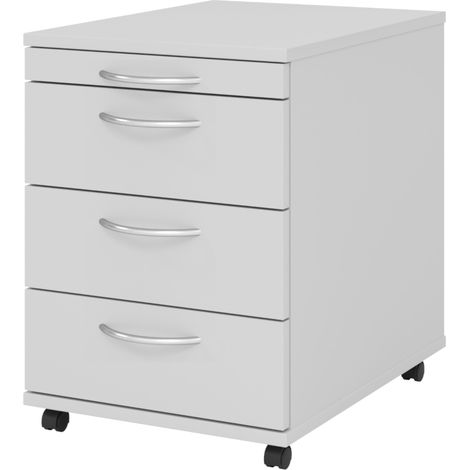 bümö basic Rollcontainer - mit 3 Schubladen Grau Bogengriff