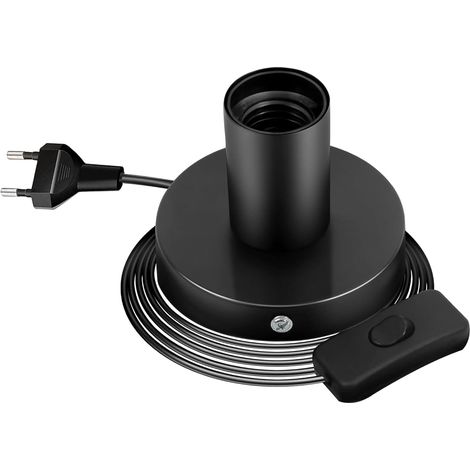 E27 Socket Holder with EU Plug and Cable Switch - Vintage Bedside Table Lamp with EU Plug (Black) (1/5)