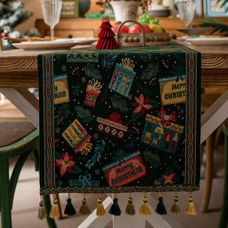 Camino de mesa navideño, mantel de algodón con borlas, ideal para el invierno (35 x 180 cm) (1/5)