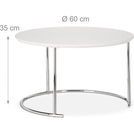 Lot de 2 tables gigognes rondes modernes 60 x 40 cm pour salon mariage déco en bois laqué blanc (1/4)