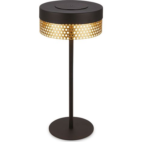 Briloner Booha LED Tischlampe kabellos IP44, Dimmbar, Touch, Akku, Spritzwasserschutz, Schwarz-Gold, Ø16 x 35 cm