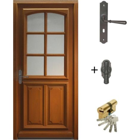 Puerta de entrada de madera con cristal marino, H.200 x l.80 cm, lado de la tabla, derecho, manija, cilindro de GD MENUISERIES (1/5)