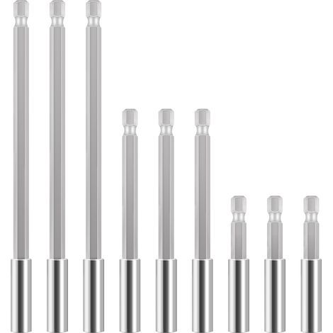 Porte Embout Magnetique 9pcs Rallonge d'Embout Magnétique 1/4" Porte-embout Rallonge en Acier Carbone pour Tournevis Électriques Manuels et P neumatiques (1/5)