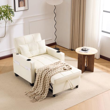 Canapé-lit extensible 3 en 1 – Avec porte-gobelets et port USB, canapé-lit, fauteuil convertible, idéal pour les petits espaces