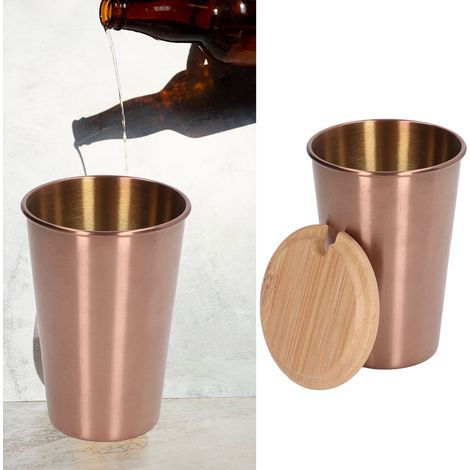 Tasse à bière en acier inoxydable 500ML avec couvercle, idéale pour extérieur, maison et fêtes - Couleur or rose