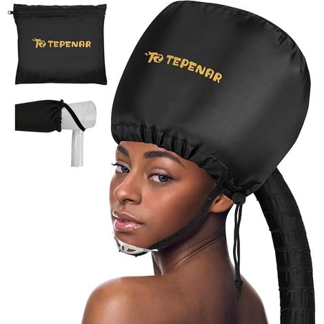 Hair Dryer Cap - Adjustable Soft Hood for Hand Hair Dryer, Drying, Curly and Natural Hair - Reduces Drying Time at Home - Black (1/5)
