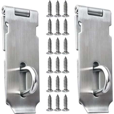 Boucle de cadenas, lot de 2 verrous de porte en acier inoxydable, vis de verrouillage pour porte, fenêtre, garage, jardin, argenté, 10 cm