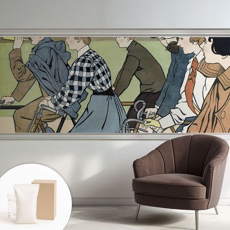 Tapete Vliestapete mit Kleber für Wohnzimmer Schlafzimmer Küche - Wanddekoration Vintage-Radfahrer 250x104 cm (1/5)