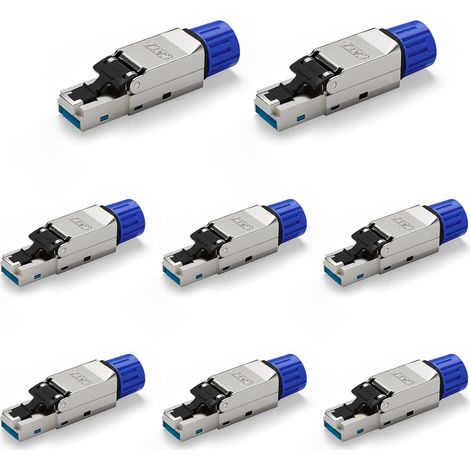 Werkzeuglose Cat7 RJ45-Stecker – 8er-Pack – Vergoldet und geschirmt – 10 Gbit/s – Für Heim- und Büronetzwerke – Schwarz (1/5)