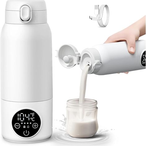 Scaldabiberon portatile senza fili da 500 ml, riscaldamento rapido di acqua o latte, scaldabiberon portatile con temperatura costante e regolabile, ideale per auto e viaggi. (1/2)