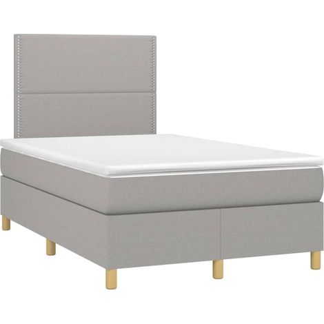 Box Spring Bed with Mattress&LED Light Grey 120x200 cm Fabric vidaXL (1/4)