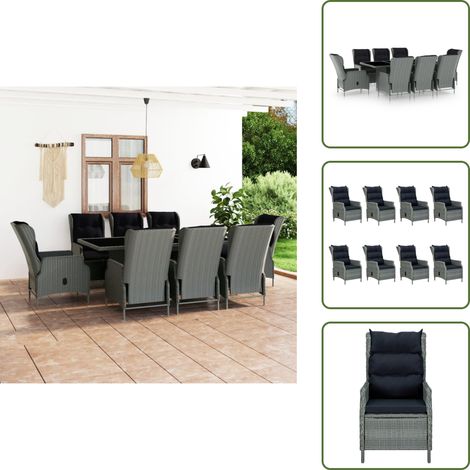 Cuscini per seduta - vidaXL Set Pranzo da Giardino 9pz con Cuscini Polyrattan Grigio Chiaro - Cuscini per schienale