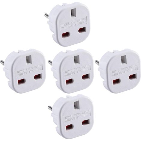 5er Pack Reiseadapter Steckeradapter von Großbritannien auf Europa (Euro Typ C, E, F) (1/5)