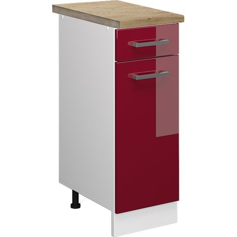 Küchenunterschrank R-Line, Bordeaux Hochglanz, 30 cm , AP Eiche, Vicco (1/5)