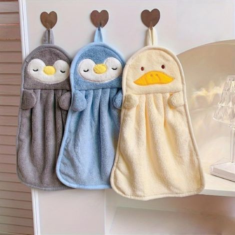 Ensemble de 3 serviettes moelleuses avec boucles de suspension, idéales pour la cuisine, la salle de bain et la maison. (1/5)