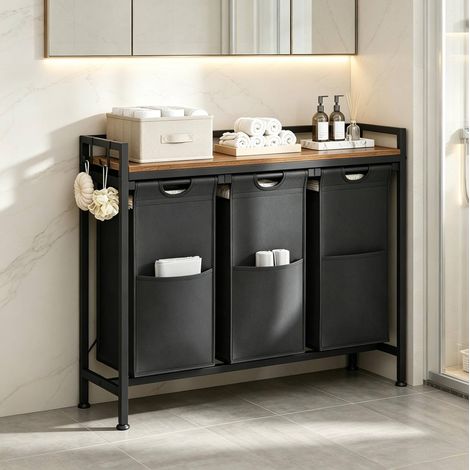 Mueble para ropa 96x30x71 cm de madera negro, ahorra espacio para baño -FLORAGRACE (1/5)