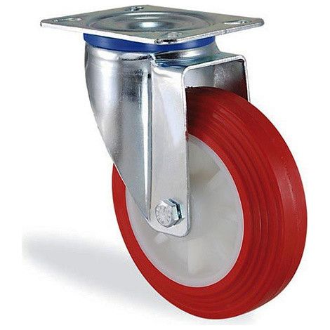 Roulette pivotante polyuréthane rouge diamètre 80mm charge 125kg