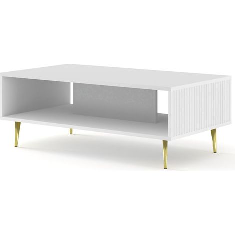 Table basse Blanc Mat 90x60x43 RAVI B FILET Pied or