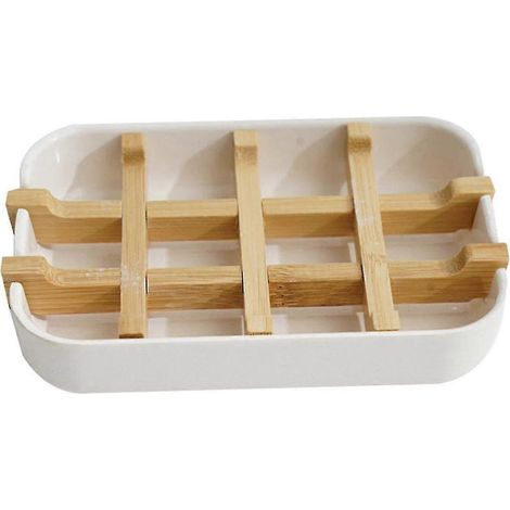 Filiyano-Porte-savon en bambou pour douche, porte-savon en bois pour salle de bain, porte-savon blanc (1/5)