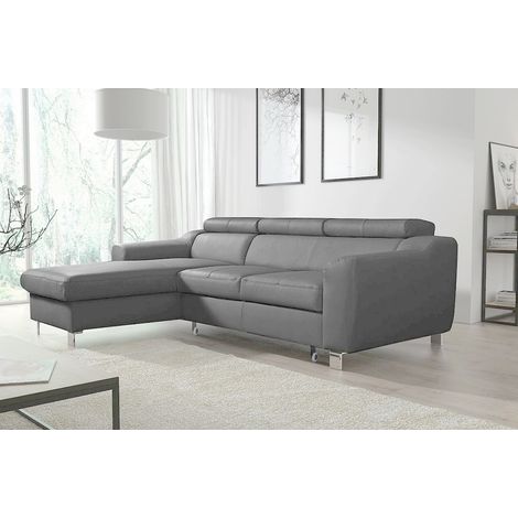 Canapé d'angle convertible en cuir italien de luxe 5 places ASTORIA, gris clair, angle gauche (1/4)