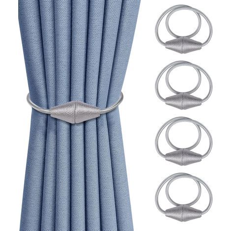 Lote de 4 abrazaderas magnéticas para cortinas, 47,5 cm, con lazada de cuerda, accesorio de decoración para el hogar – Gris (1/5)
