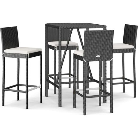 Maison Exclusive - Set Bar da Giardino 5 pz con Cuscini in Polyrattan Nero (1/5)