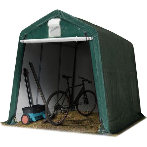 TOOLPORT Tendone Garage 2,4 x 3,6 m verde scuro, Costruzione Stabile in Acciaio con Telo PE Garage per Bicicletta