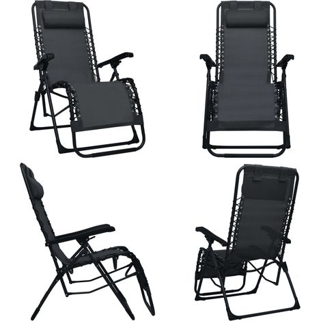 Chaise pliable de terrasse Noir Textilène - Chaise pliable - Chaise de jardin (1/5)