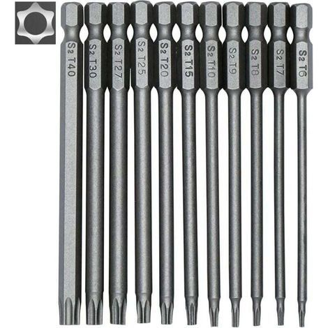 Set mit 11 langen Torx-Bits, magnetischen Elektro-Schraubendreher-Bits, 1/4 Zoll Sechskantschaft, Größen T6 bis T40, Länge 100 mm-KZQ (1/5)