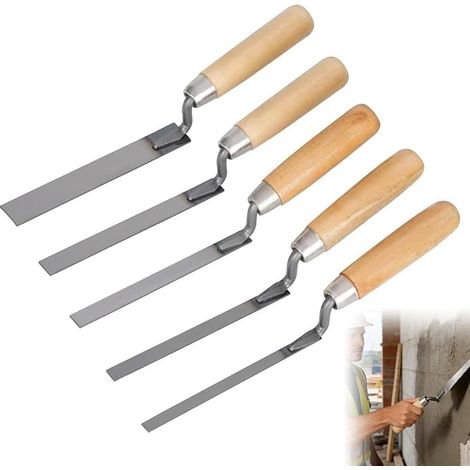 5pcs 0.236/0.315/0.394/0.472/15mm Carbon Steel Joint Trowel with Wood Handle, Shock Joint Trowel for Mortar and Tile Masonry Tool for Grouting (1/5)