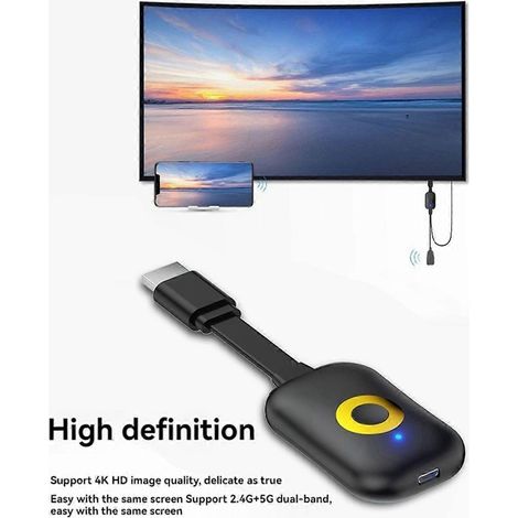 Projecteur d'écran sans fil 4K, récepteur vidéo, duplication d'écran, adaptateur d'affichage Wi-Fi 2,4 GHz/5 GHz 1080p (1/5)
