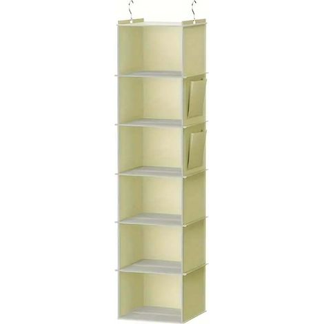 1pc Organisateur de placard suspendu 6 étagères avec poches latérales sac lavable pliable multicouche pour vêtements chambre beige (1/5)